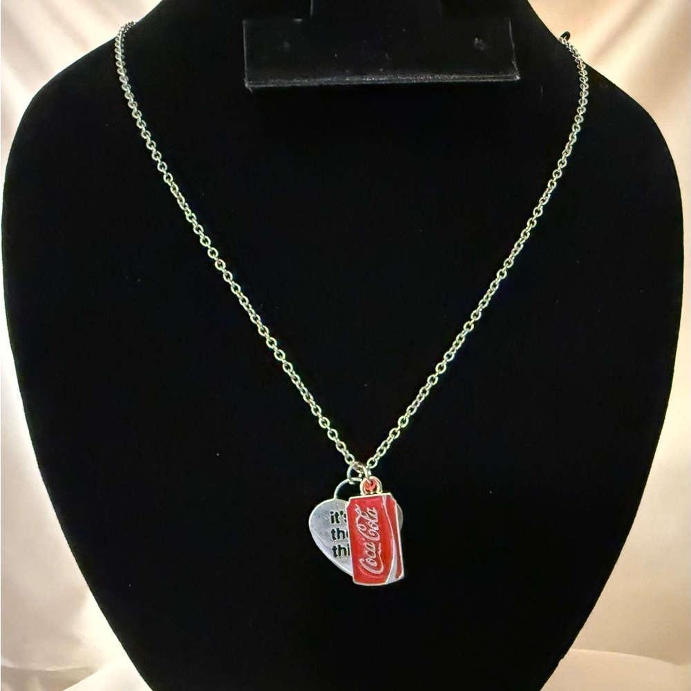 Silver Coca-Cola Necklace, Can Pendant with Charm